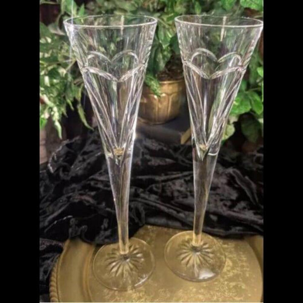 🔮Waterford Wishes Love & Romance Toasting Flutes Wedding New Year Set Of Two